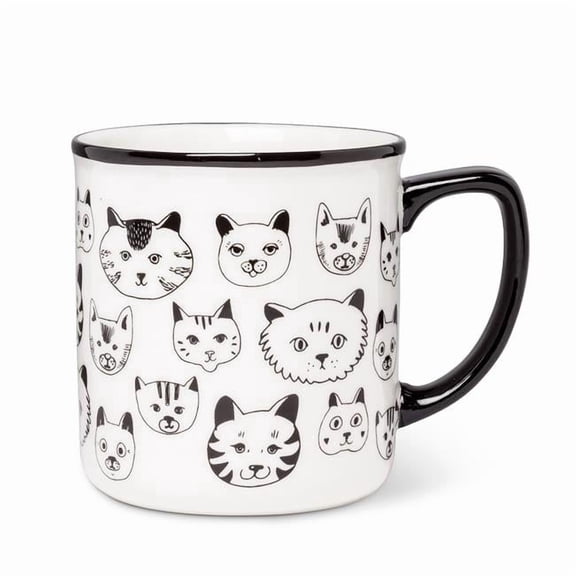 Abbott Collection AB-27-MUG-AB-57 4 in. Simple Cat Faces Mug, White & Black