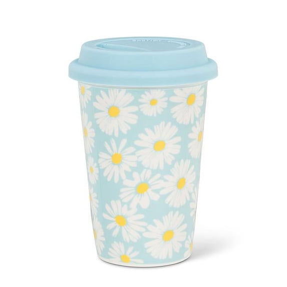 Abbott Collection AB-27-SHASTA-TOGO 5.5 in. Daisy Print Travel Mug, Blue & Yellow