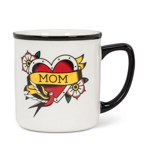 Abbott Collection AB-27-TATTOO-MOM 4 in. Mom Tattoo Mug, White & Black