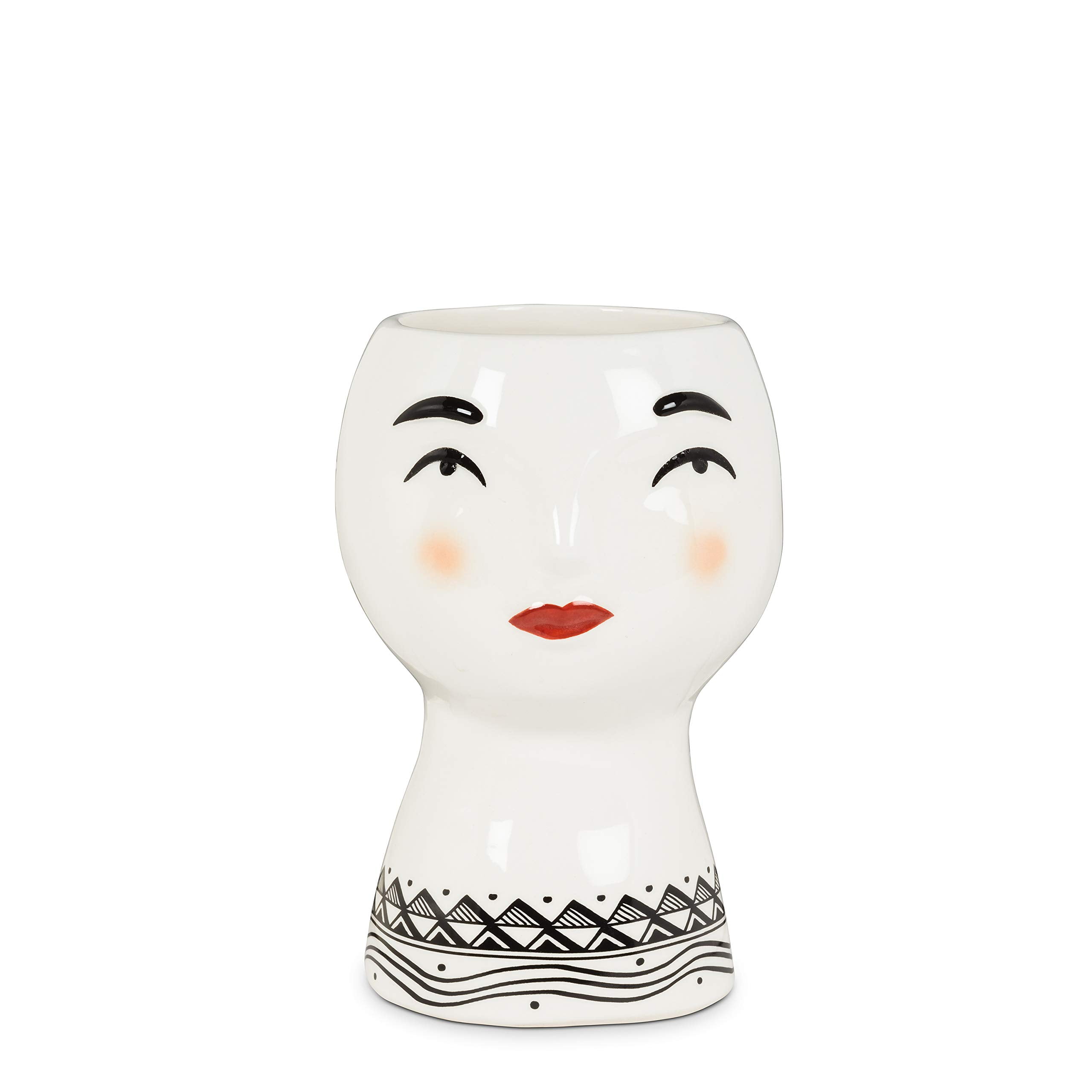 White and Black Ceramic Pretty Lady Head Vase Planter