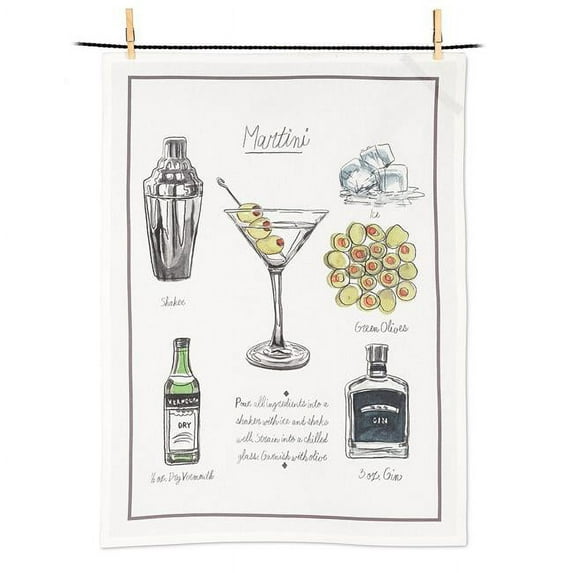 Abbott Collection AB-56-KT-NM-02 20 x 28 in. Martini Recipe Tea Towel, White & Multi Color