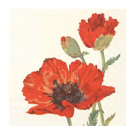 Abbott Collection AB-89-CPN-DP-360 5 sq. in. Cocktail Poppy Napkin, Ivory & Red