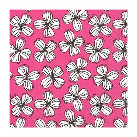 Abbott Collection AB-89-CPN-DP-955 5 sq. in. Cocktail Graphic Flower Napkin, Hot Pink
