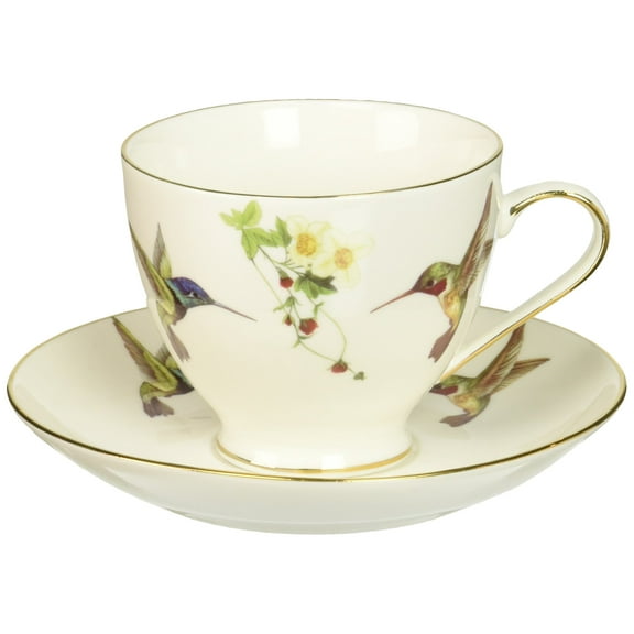 Abbott Collection Ambrosia Hummingbird Cup & Saucer White, 2.5"