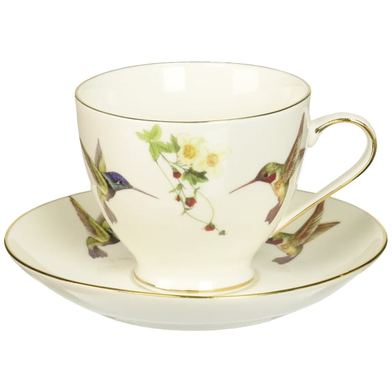 Abbott Collection Ambrosia Hummingbird Cup & Saucer White, 2.5"