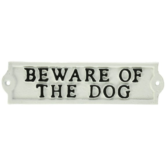 Abbott Collection "Beware Of The Dog" Ivory Cast Iron Sign