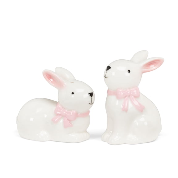 Abbott Collection Bunnies Salt & Pepper, 3-Inch, White, Pink, Ceramic