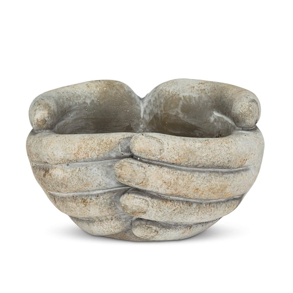 Abbott Collection Cupping Hands Planter 5.5 x 5.5 x 3 Round Grey Cement with Unique Design