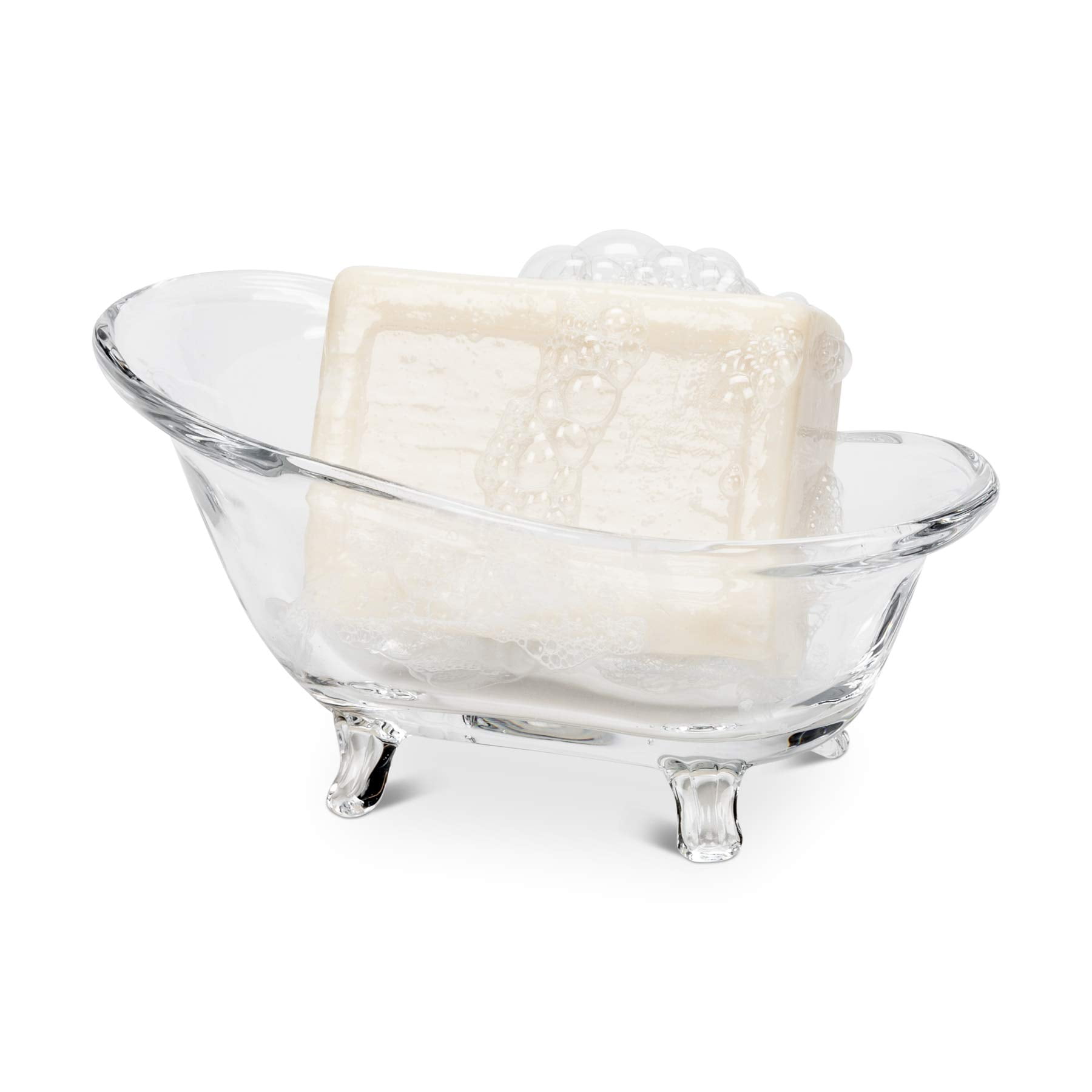 Clear Glass Oval Bathtub Soap Dish with Footed Design