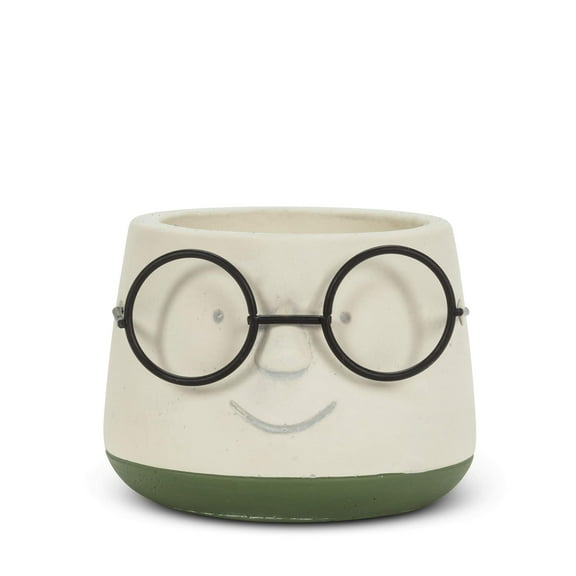 Abbott Collection Home 27-IQ-561-SM Small Face Planter with Glasses, Ivory/Green