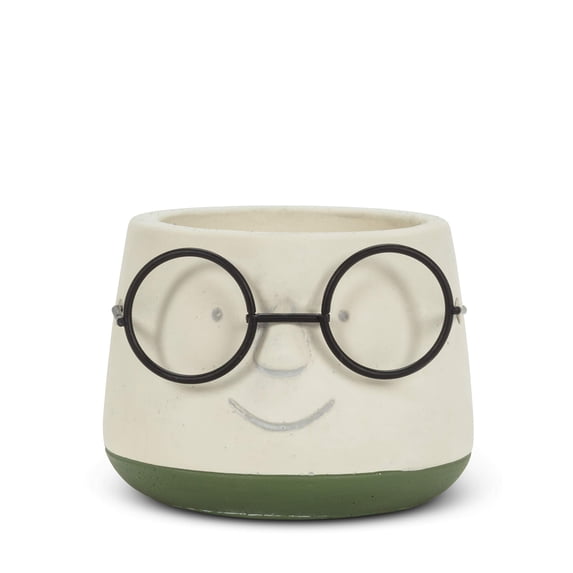 Abbott Collection Home 27-IQ-561-SM Small Face Planter with Glasses, Ivory/Green