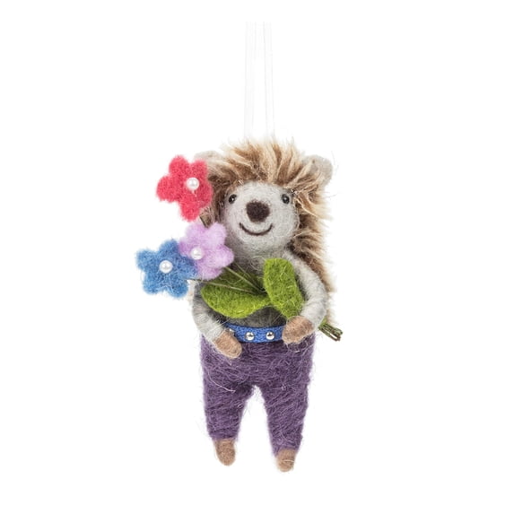 Abbott Collection Home 27-MERINO-031 Hedgehog Holding Flowers Ornament, Brown