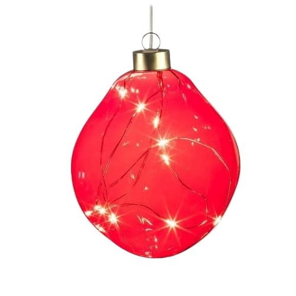 Abbott Collection Organic LED Ball Ornament, Red Glass, Medium (5" H)