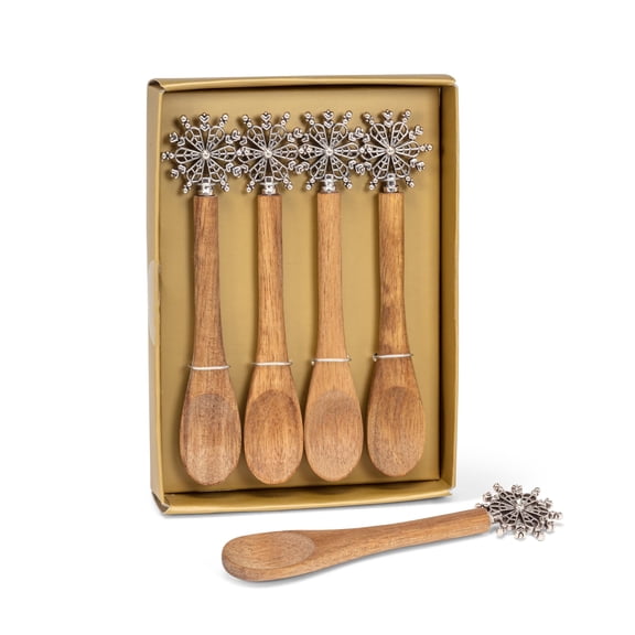 Abbott Collection Snowflake Small Wooden Stir Spoons, Set of 4 (5"L) Y101