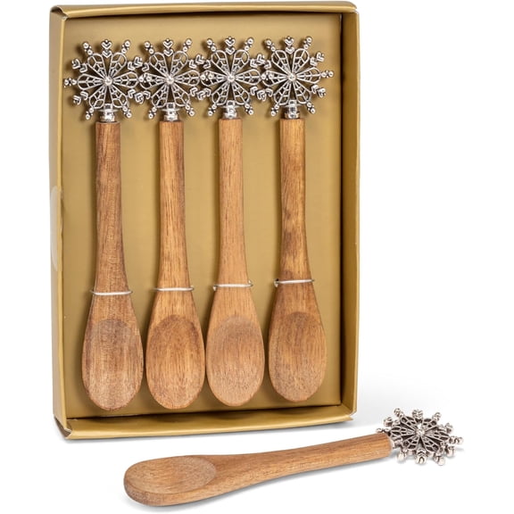 Abbott Collection Snowflake Small Wooden Stir Spoons, Set of 4 (5"L)