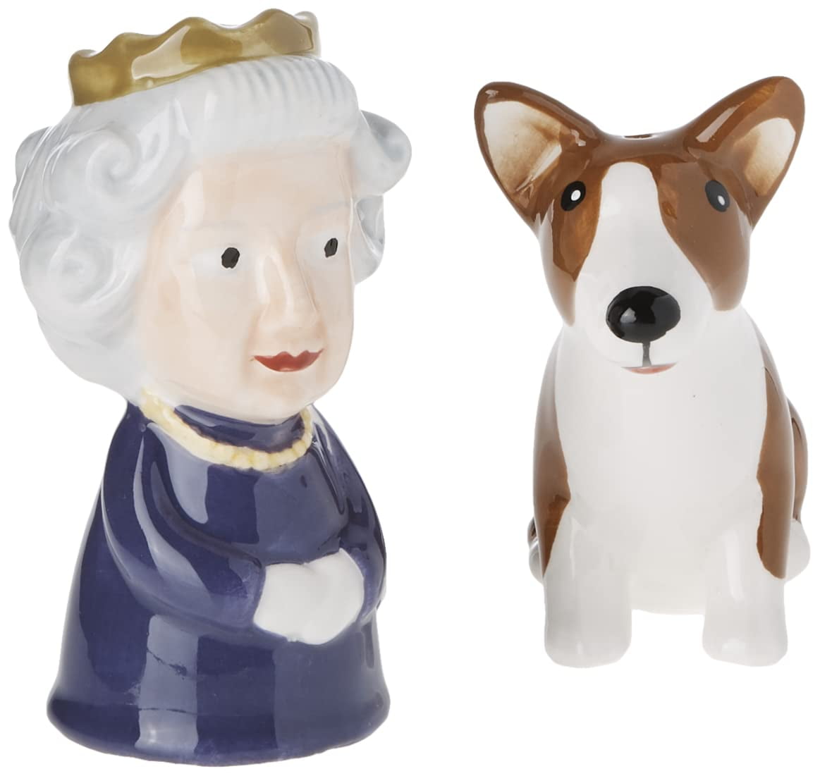 Regal Queen and Corgi Ceramic Salt and Pepper Shaker Set