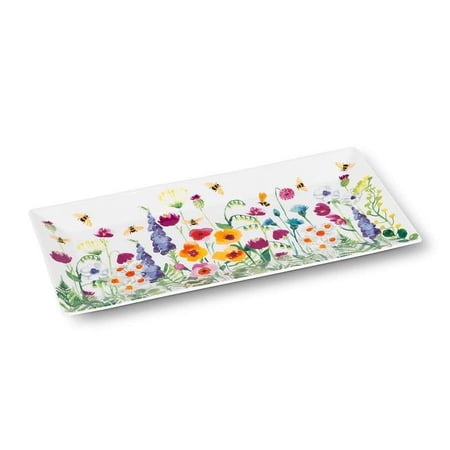 Abbott Collections 4.5 x 12 in. Bees in The Garden Rectangular Platter, White & Multi Color