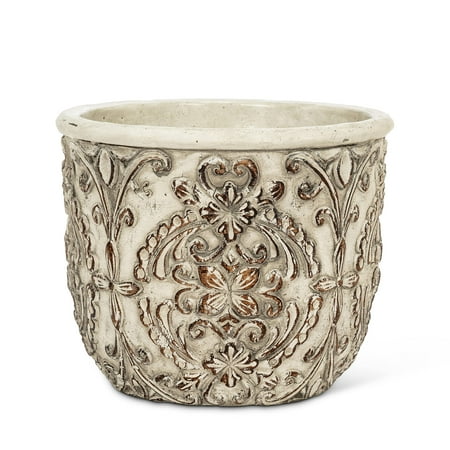 Abbott Collection 27-ABBEY-8022 Large Round Embossed Planter, Grey/Copper