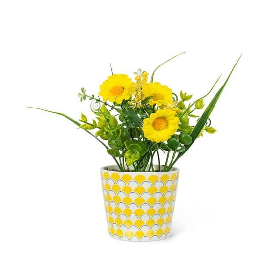 Abbott Collections AB-27-BLOOM-08-YLW 8 in. Yellow Daisies in A Geometric Yellow Pot Artificial Flower