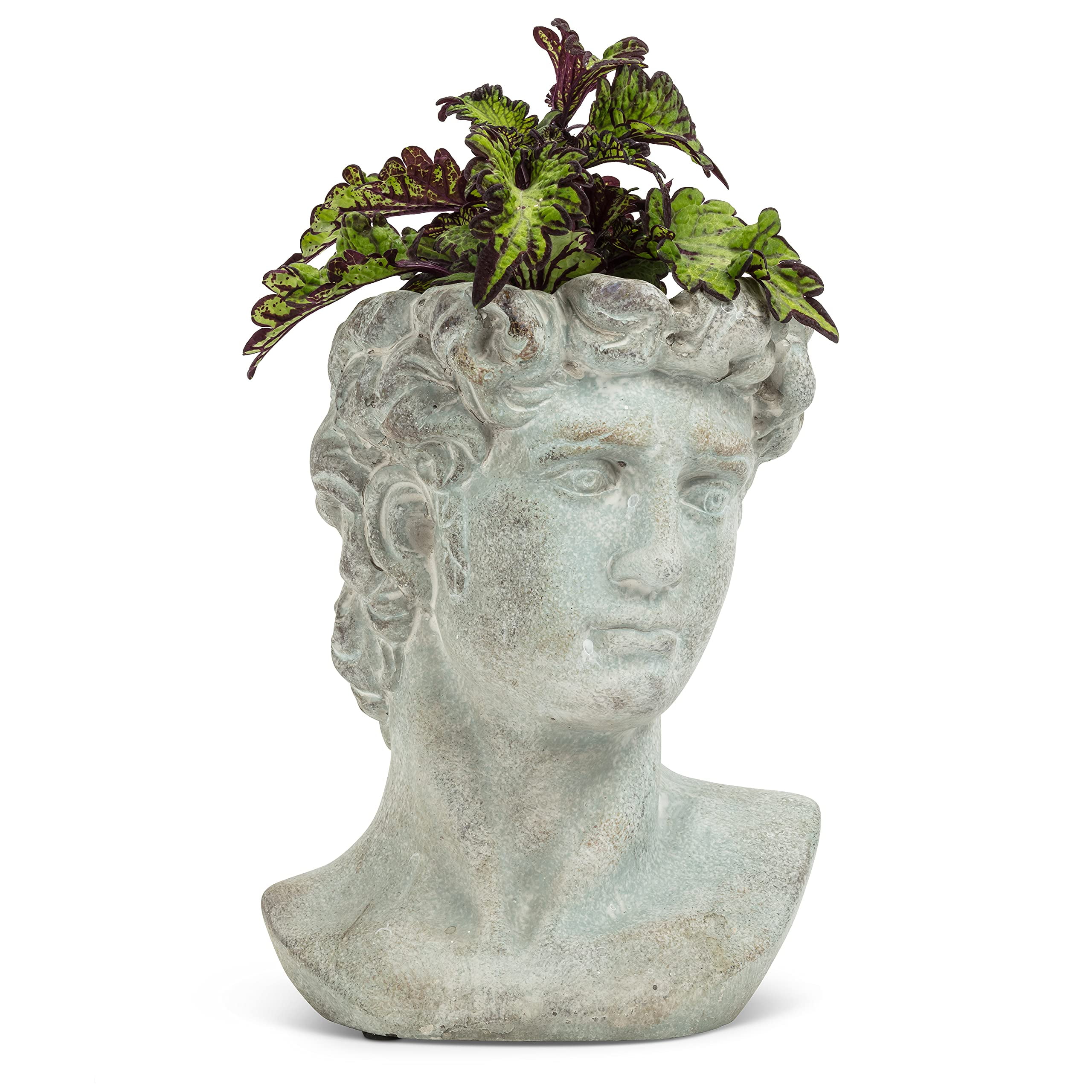 Medium Gray Cement Male Head Planter for Indoor Use