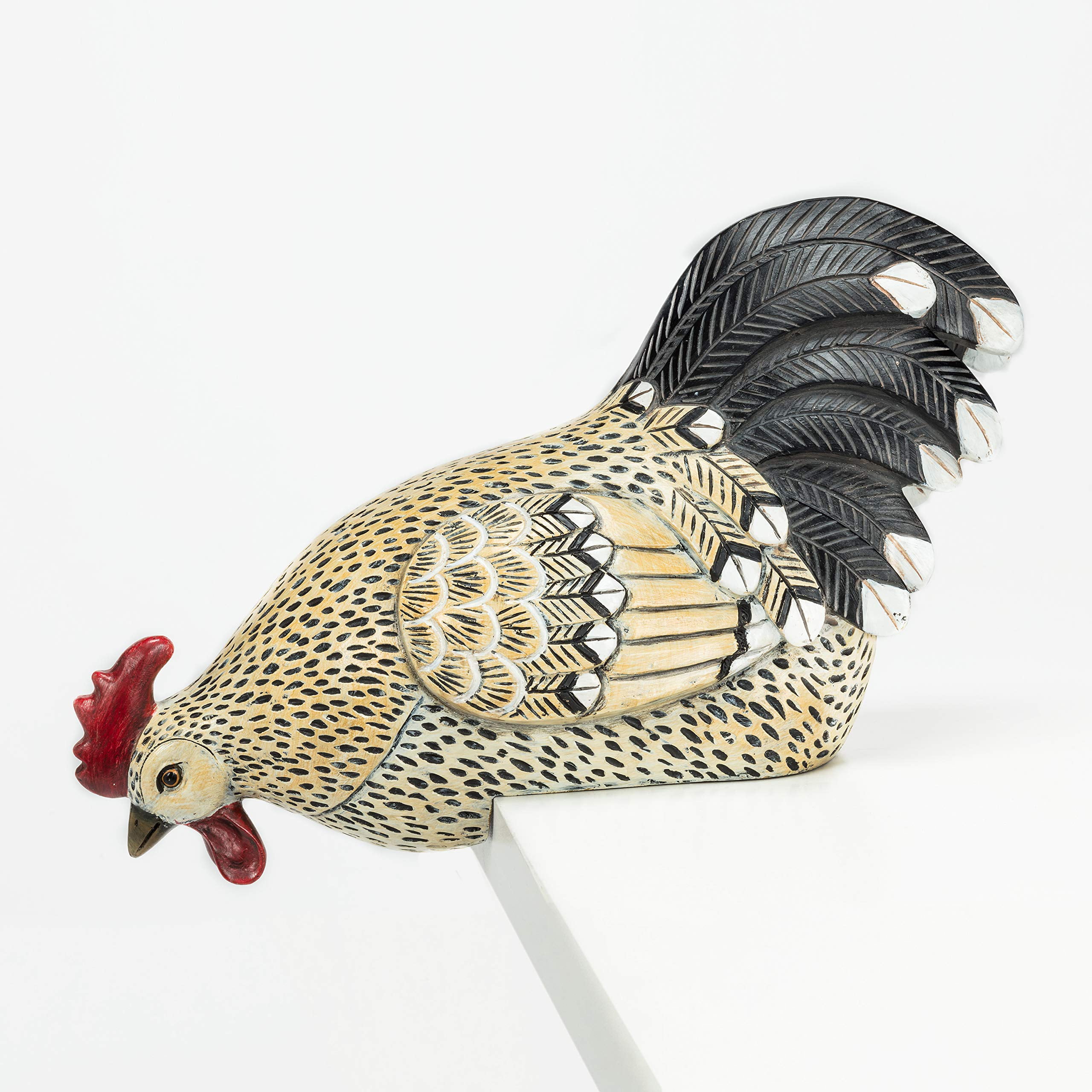 Beige and Black Resin Rooster Figurine for Shelf Edge
