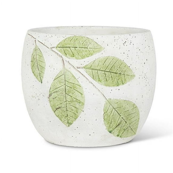 Abbott Collections AB-27-LINDEN-981-LG 7 in. Round Leaf Planter, White & Green - Large