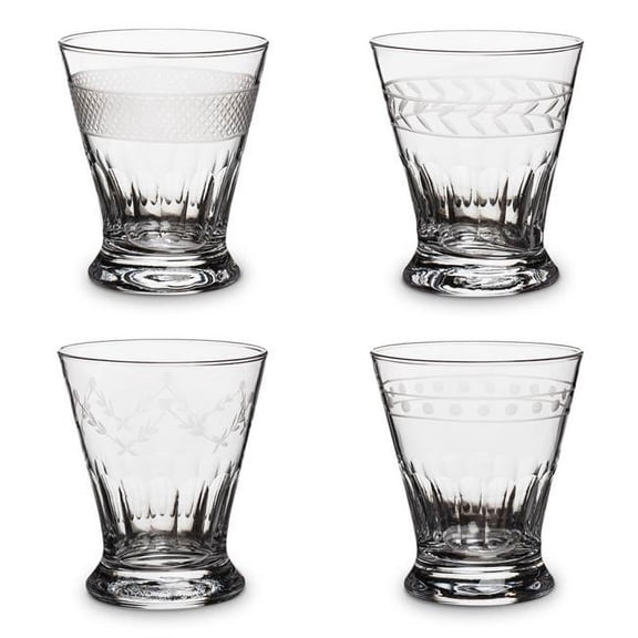 Abbott Collections AB-27-MERCER 4.25 in. Assorted Patterned Tumbler Glasses, Clear - Set of 4