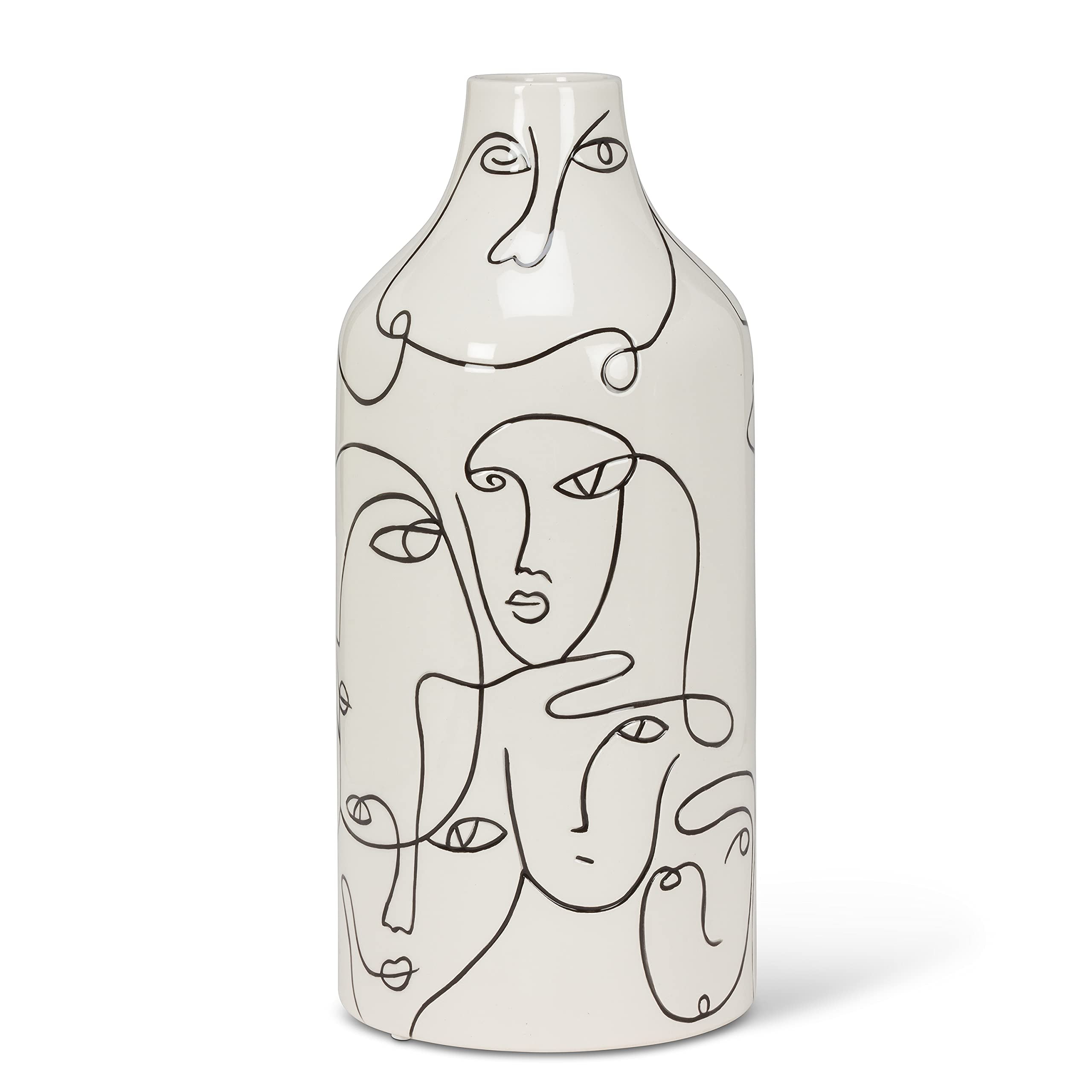 Large White Ceramic Vase with Neo-Cubist Faces