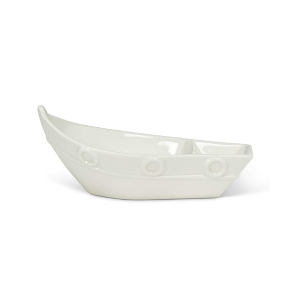 Abbott Collections AB-27-TAHITI-0221 8 in. Divided Boat Dish, White - Medium
