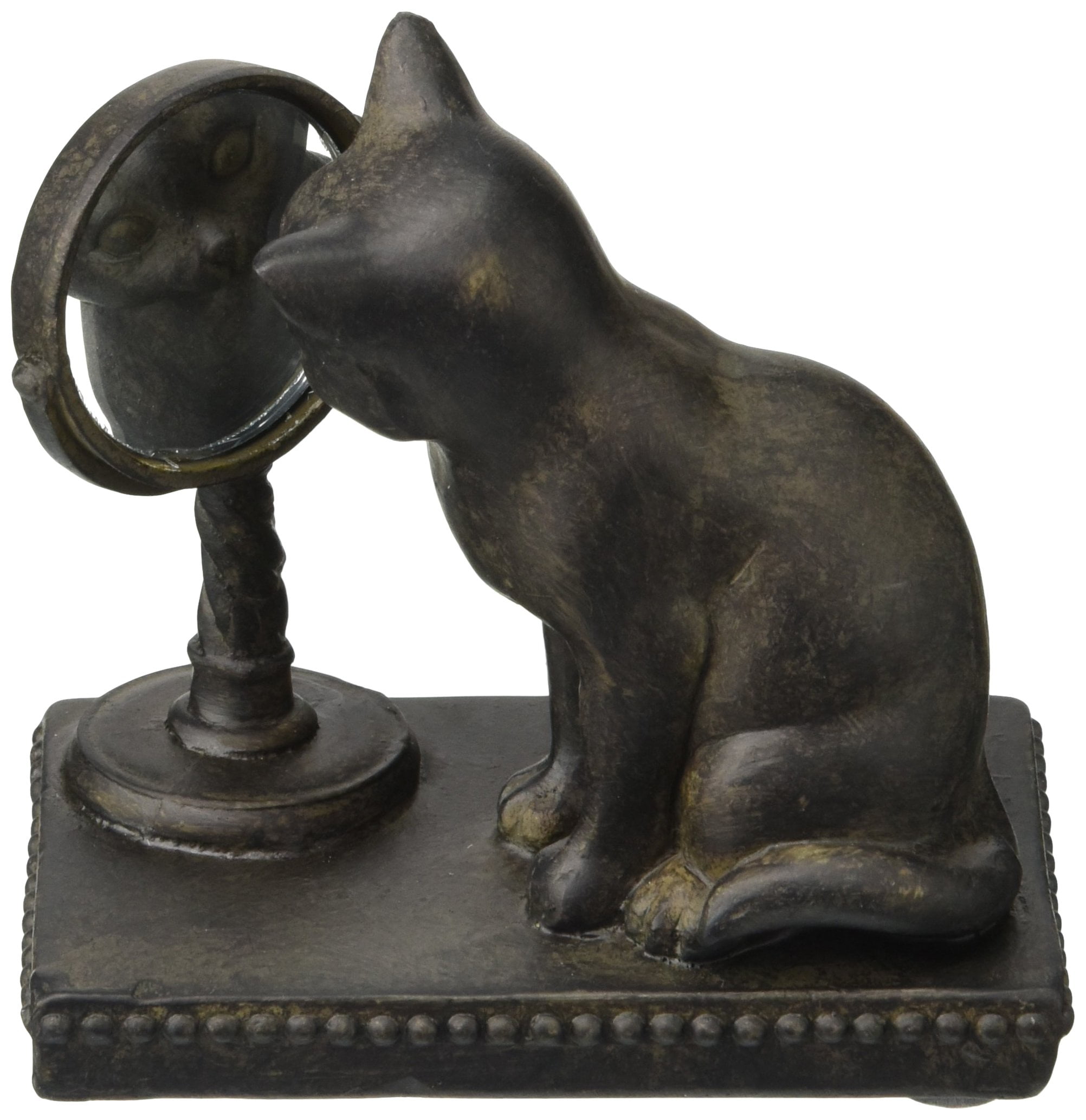Antique Black Resin Cat Figurine with Mirror