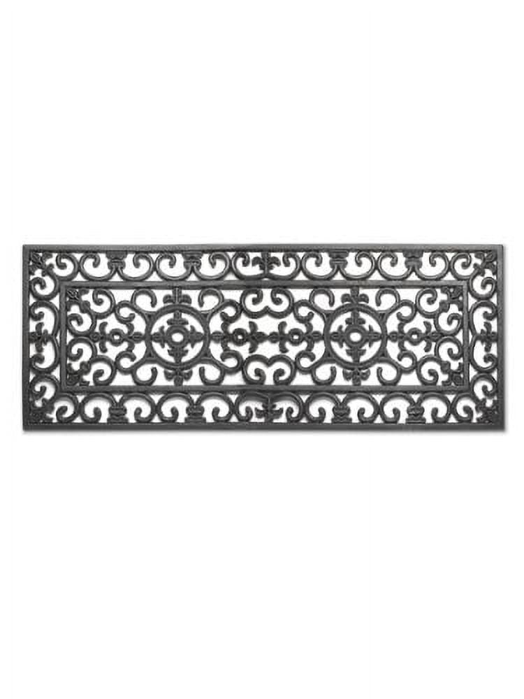 Black Rubber Rectangular Outdoor Fleur-de-Lis Doormat