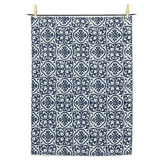 Abbott Collections AB-56-KT-AB-134 20 x 28 in. Stamp Tile Tea Towel, White & Navy