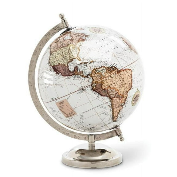 Abbott Collections AB-57-LATITUDE-05 8 in. Glossy Globe on Stand, White & Silver