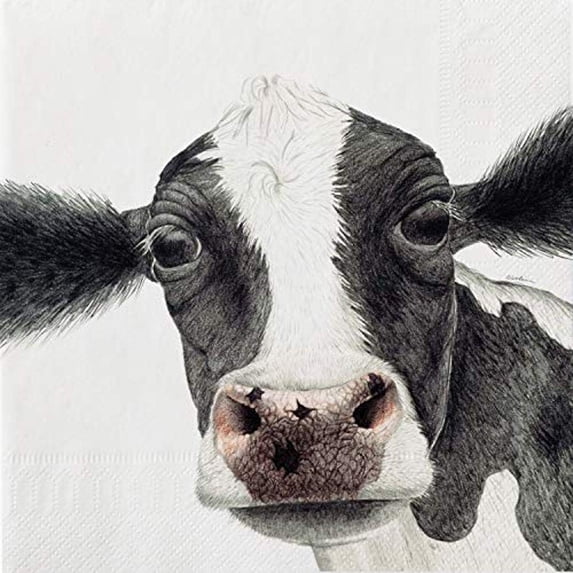 Abbott 89-LPN-CN-05 Lg Rosa Cow Paper Napkin-20Pk, 6.5 inches SQ, White and Grey