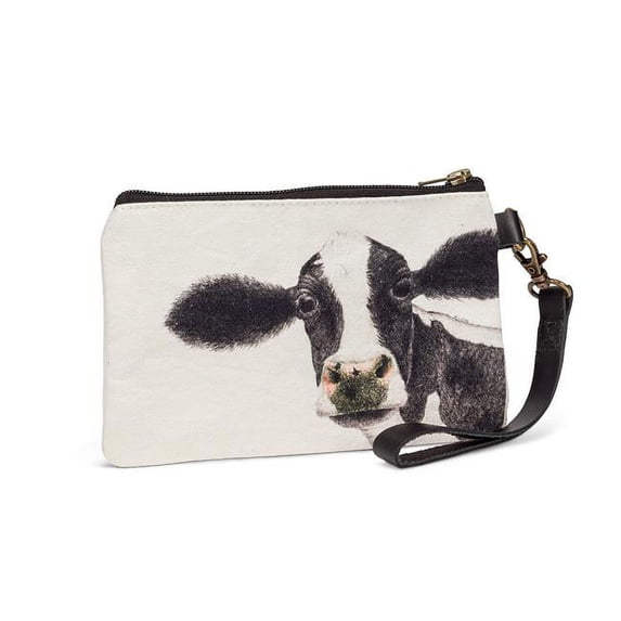 Abbott Collections AB-96-POUCH-CN-05 4.5 x 8 in. Rosa Cow Zip Pouch with Strap, White & Black