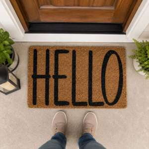 Abbott Doormat Durable Natural Coco Coir Doormat, Weather Resitant Mat Outdoor & Indoor Entrance, Home Decor Large Doormat, 18x30", Hello Doormat