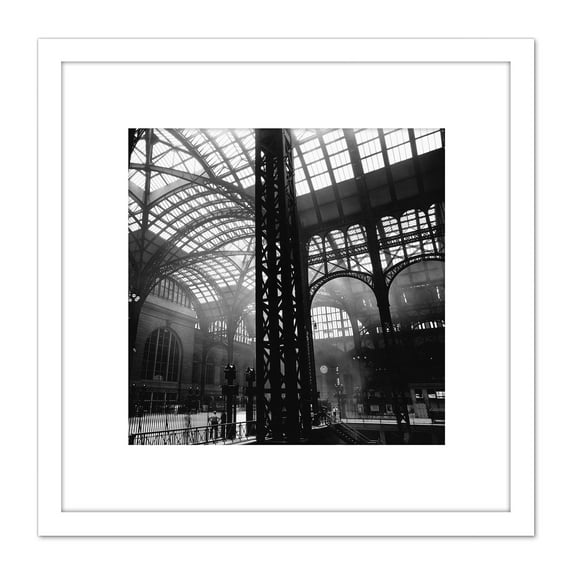 Abbott Penn Station Interior New York Old Photo 8X8 Inch Square Wooden Framed Wall Art Print Picture with Mount