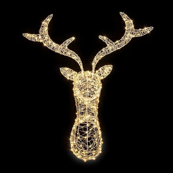 Abbott Stag Head Wall Mesh with 250 Micro LEDs, 31 in Golden Wire Deer Silhouette with 6-Hour Timer Luminous Wall Accent for Holiday Entrances, Mantels & Statement Walls
