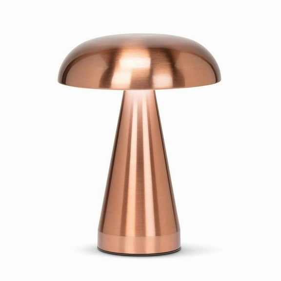 Abbott Trilite Metallic Mushroom LED Table Lamp, Rechargeable Touch Light, Dimmable with USB Charging, Modern Accent for Desk or Nightstand, 8", Brushed Rose Gold