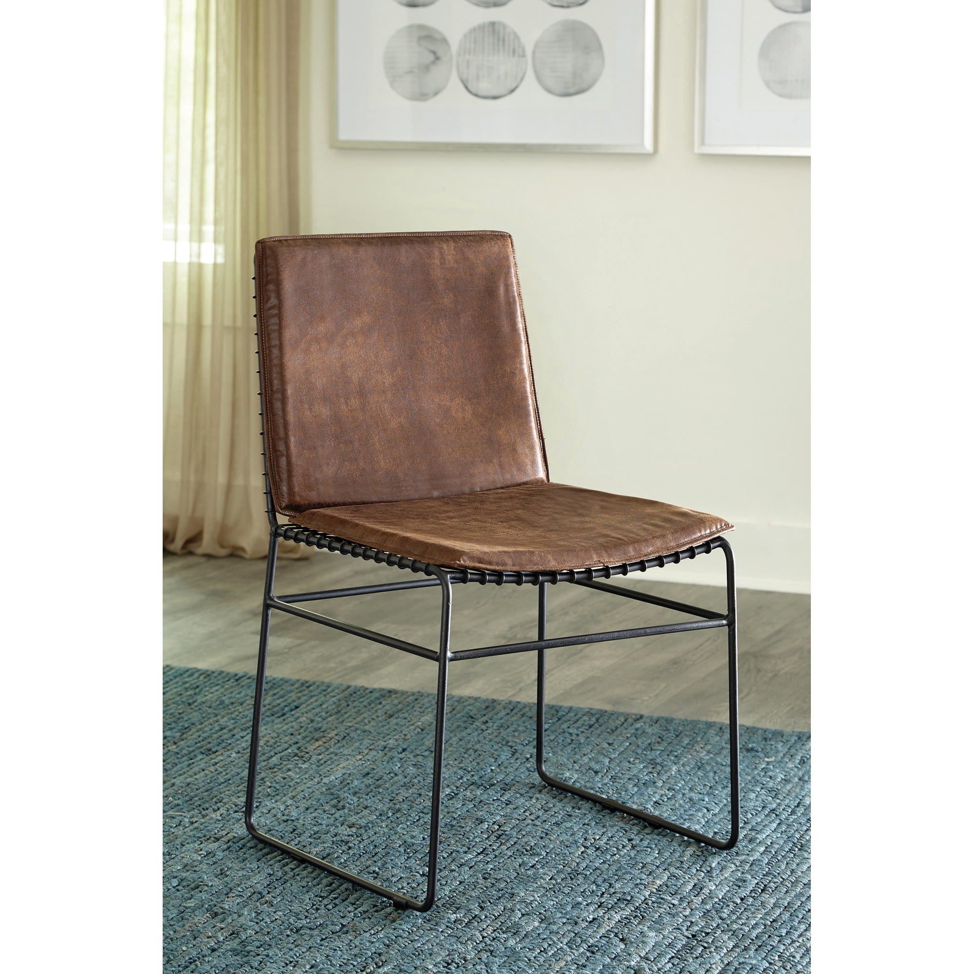 Antique Brown Faux Leather Upholstered Metal Side Chair