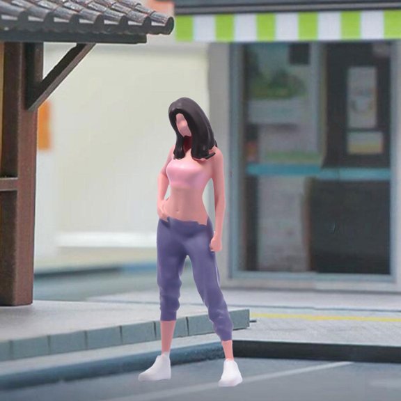 Abbraccia 1/64 Cool Girl Figure Tiny Female Layout Decoration Collection Trains Architectural Car Model Diorama Accessory Painted Model