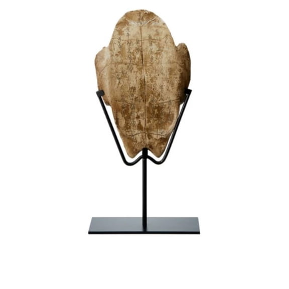 Abbraccia 1 Piece Resin Turtle Carapace on Stand Ancient Oracle Bone Script Decor Sculpture for Study Desk Living Room Mantel Shelf Historical Artifact Style Ornament Brown Finish