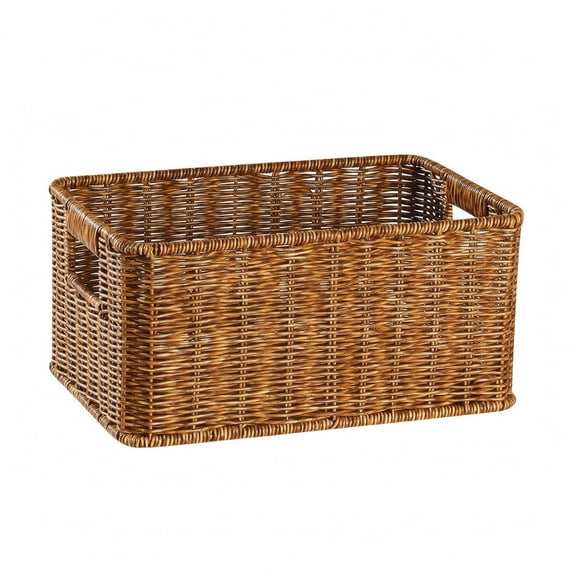 Abbraccia 1 Rattan Basket Woven Storage Braided Container with Side Handles for Bedroom Shelf Snack or Sundry Use