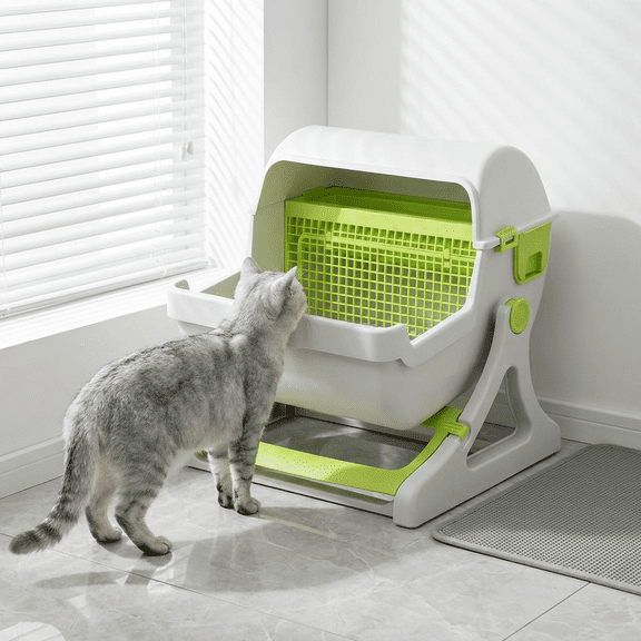Abbraccia 1 Semi-automatic Cat Litter Box with Flip Sifting Tray Large Capacity Easy Clean Indoor Enclosed Hooded Toilet for Adult Cats