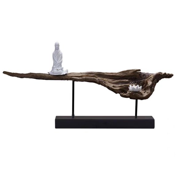 Abbraccia 1 Tranquil Monk Figurine Irregular Branch Sculpture Black Base Tabletop Decor for Meditation Space Japanese Themed Room