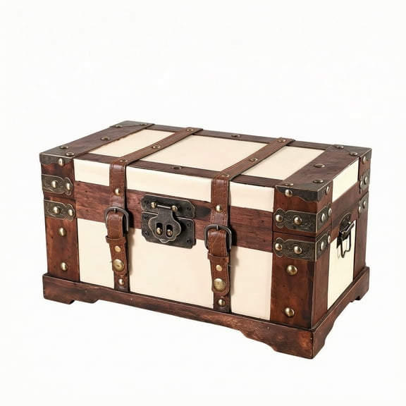 Abbraccia 1 Vintage Wooden Storage Trunk with Lockable Latch and Metal Hardware Decorative Chest for Home Organization Shelves Desktops Window Displays