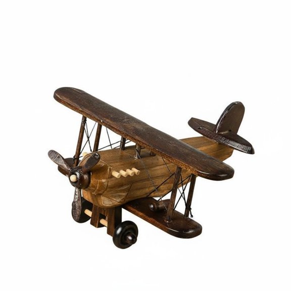 Abbraccia 1 Wooden Biplane Model Rustic Finish Retro Aircraft Figurine Sturdy Desktop Decor for Home Office Shelf Tabletop Display