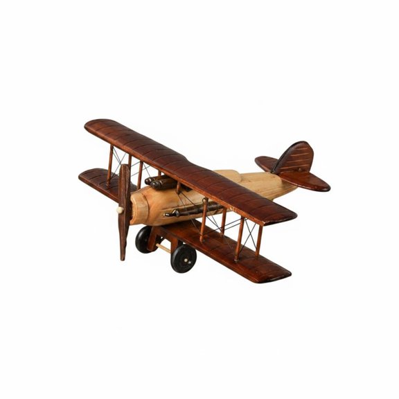 Abbraccia 1 Wooden Biplane Model Rustic Finish Retro Aircraft Figurine Sturdy Desktop Ornament for Office Shelf and Tabletop Display