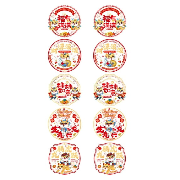 Abbraccia 10 Pieces Chinese New Year Window Stickers 2024 Spring Festival Decor Decorative Static Window Clings Decals for Party Window C