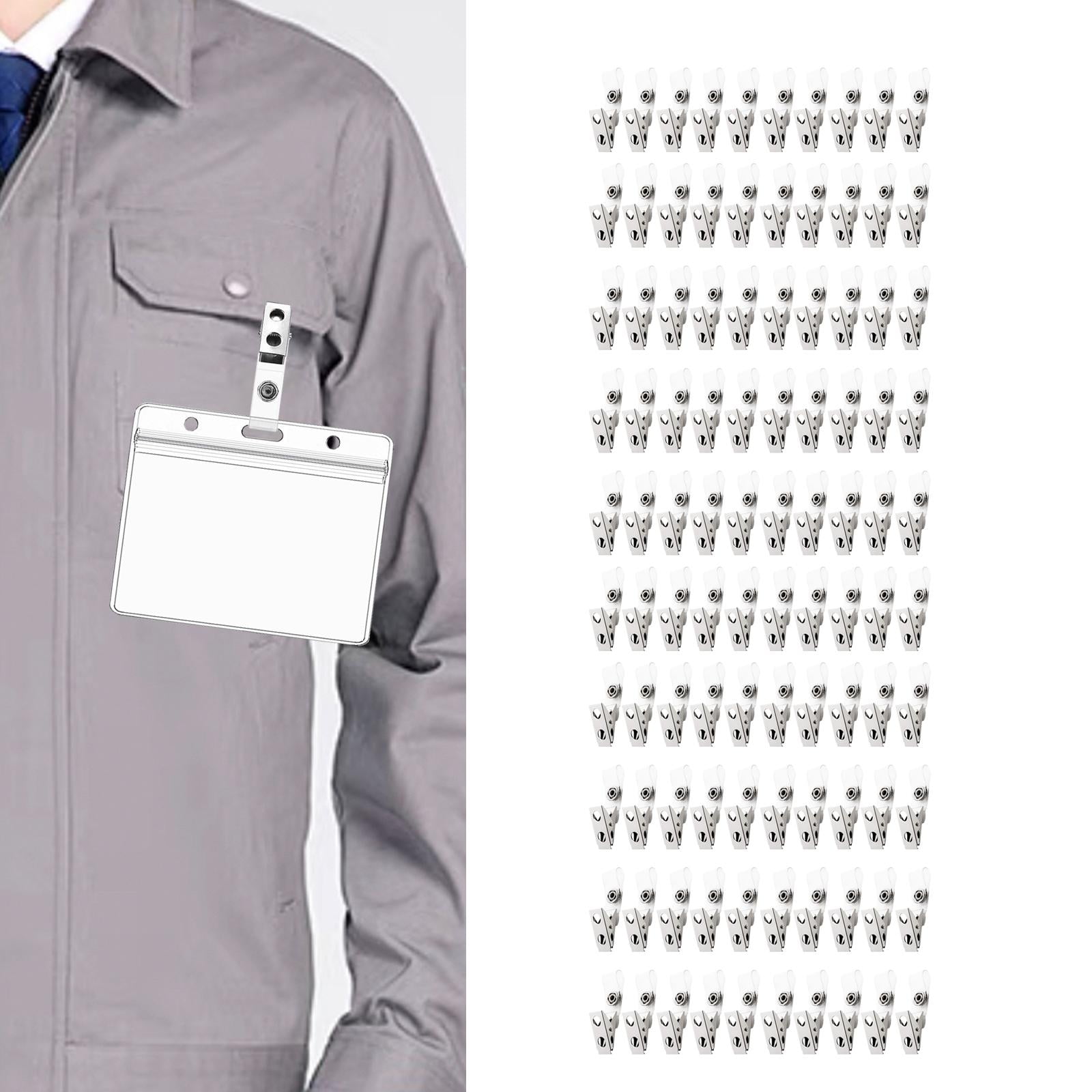Abbraccia 100Pcs Metal ID Clips with Clear PVC Strap ID Clips Name Tag Clip for Work Badges ID Cards School Nurse